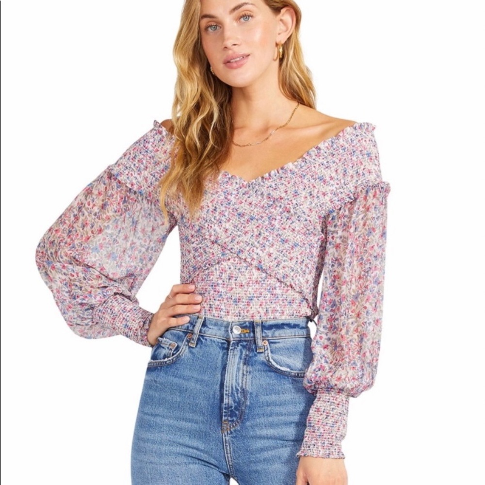 BB Dakota Smocked Long Sleeve Floral Top